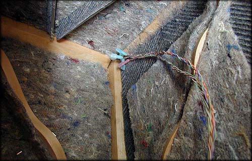 Inside of top chamber looking up, aluminum top bracing with felt