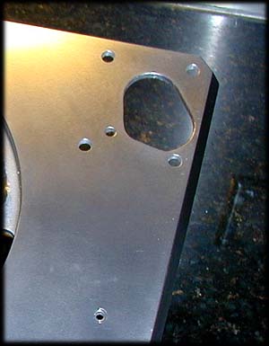 Base plate tonearm mounting area with enlarged holes
